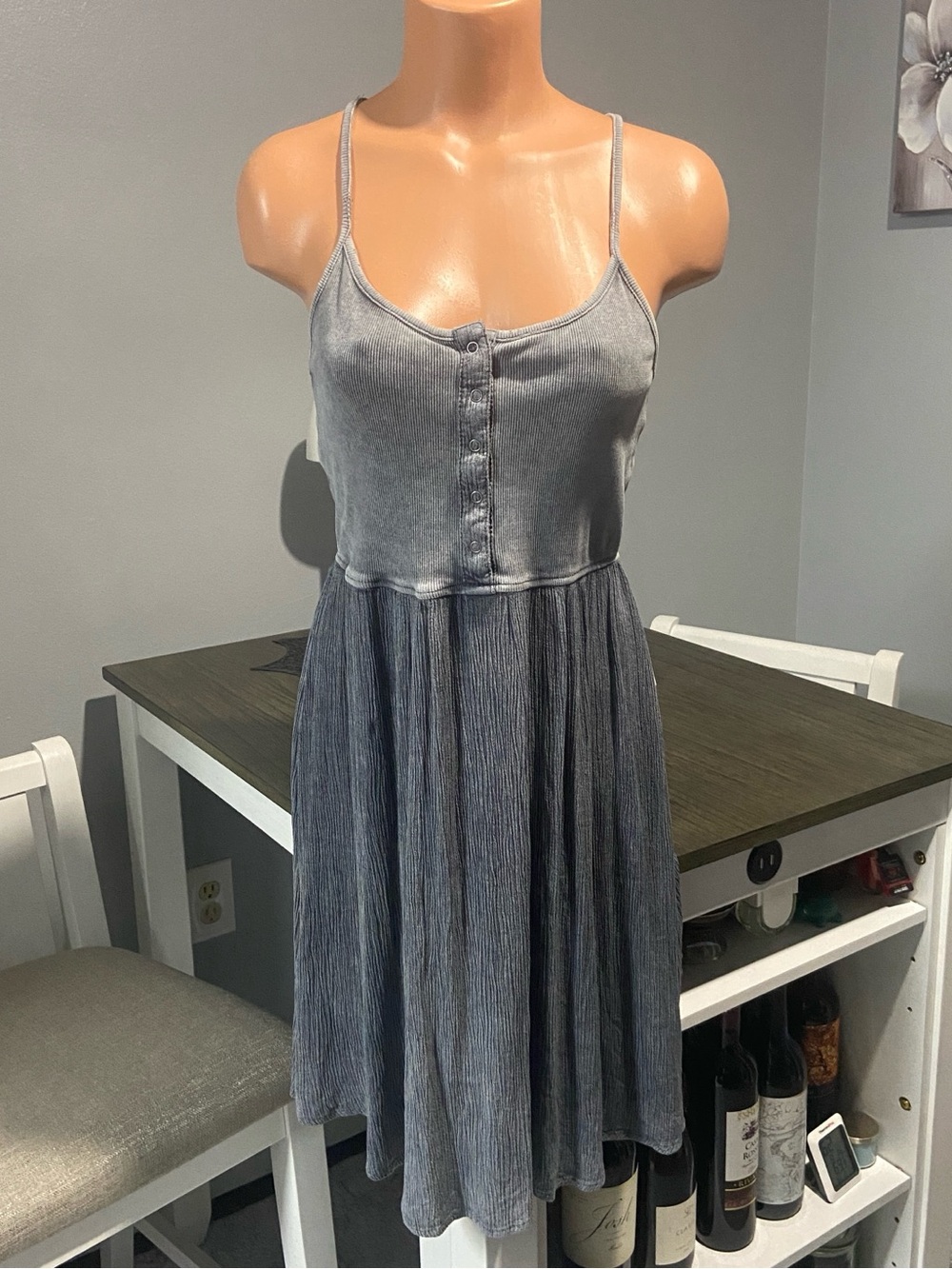 Women's denim-gray button-up tank dress Mossimo Distressed Summer dress Medium